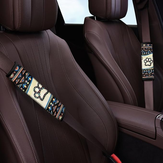 UNICEU Southwestern Tribal Dog Paw Car Seatbelt Pads Comfort Soft Auto Interior Seat Belt Shoulder Strap Cushion for Car/Bag, Car Seatbelt Protection Pads Automotive Interior Accessory