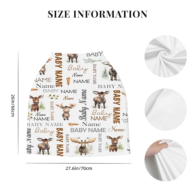 Personalized Car Seat Covers for Babies with Name – Multi-use Breastfeeding Cover Custom Moose Carseat Canopy Cover, Infant Stroller Covers for Boys and Girls