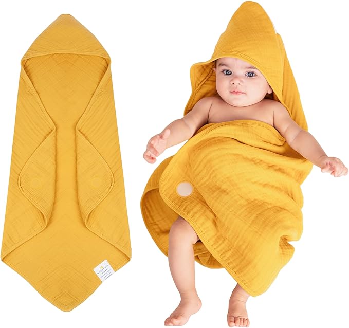 Hands-Free Hooded Towel - 100% Organic Premium Muslin Cotton, 30" x 30", Ultra-Absorbent, Soft, Breathable, Hypoallergenic, Multipurpose, Gifts for Babies & Infants