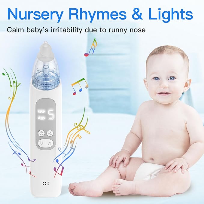 X-Bosak Nasal Aspirator for Baby, Electric Nose Sucker for Baby, Snot Sucker with 5 Levels Suction, Soothing Light & Nursery Rhymes (White)