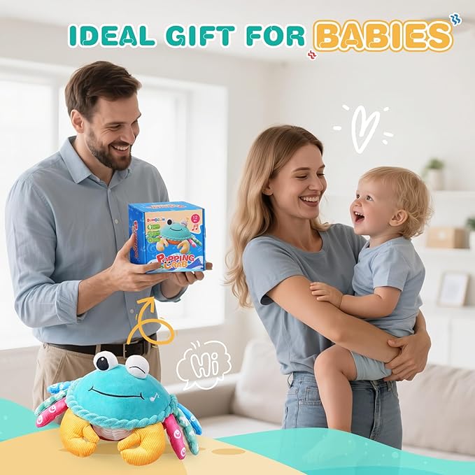 Baby Toys 12-18 Months, Musical Crawling Crab with Remote Control - Moving, Bouncing & Talking Plush Toy for Toddlers, Rechargeable Sensory Tummy Time Toy, Birthday Gifts for Boys & Girls