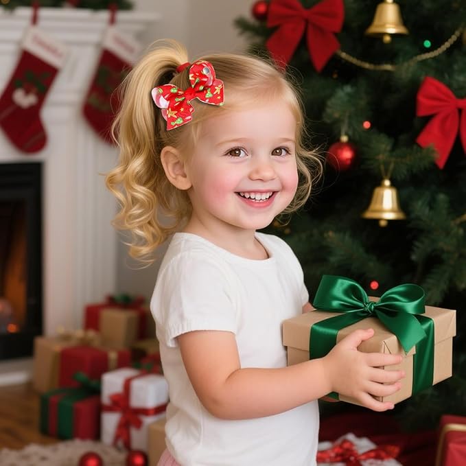 Christmas Bows for Girls,6PCS Hand-made Grosgrain Ribbon Hair Bows Alligator Clips Hair Accessories for Little Teen Toddler Girls Kids (Red Christmas)