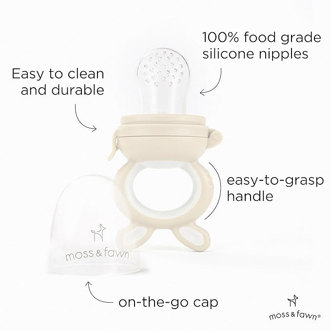 Moss and Fawn Forage Feeder - Baby Fruit Feeder, Frozen Breast Milk Popsicle Teether & Pacifier - BPA, PVC & Phthalate-Free - Ecru