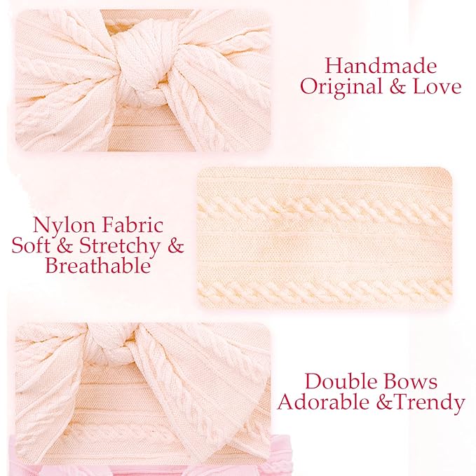baotongle 3pcs Baby Girls Headbands Soft Stretchy Nylon Hair Bands Hair Accessories with Bows for Newborn Baby Girls Infant Toddlers Kids(Blush Pink,Dusty Rose，Magenta, 5.7inches)