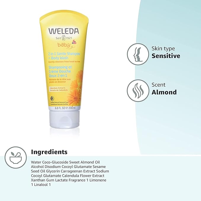 Weleda Baby Calendula 2-in-1 Gentle Shampoo-Body Wash and Diaper Cream Duo, 6.8 Fluid Ounce, 2.8 Fluid Ounce, Plant Rich Baby Care with Calendula and Sweet Almond Oil