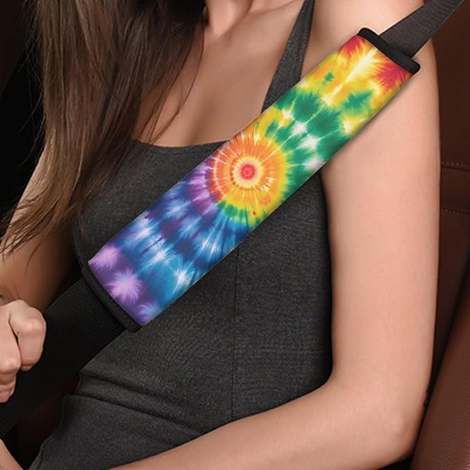 Rainbow Tie Dye Car Seat Belt Cover 4 Pack Seatbelt Shoulder Strap Covers Soft Car Seat Belt Pad Cushion Shoulder Pads for Kids Car Interior Accessories Universal Car Seat Belt Pads Cover