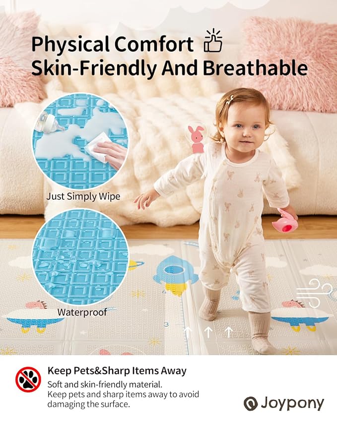 Joypony Baby Play Mat 79" X 71", Extra Large Foldable Play Mats for Babies and Toddlers, Waterproof Anti-Slip Portable Foam Floor Mat for Tummy Time with Travel Bag Indoor Outdoor