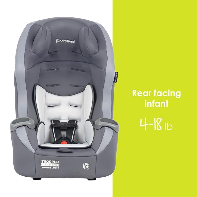 Baby Trend Trooper™ Slim 3-in-1 Convertible Car Seat, Dash Grey – Slim Fit, 3-in-1 Growth Modes, Lightweight Design, Adjustable Comfort Padding