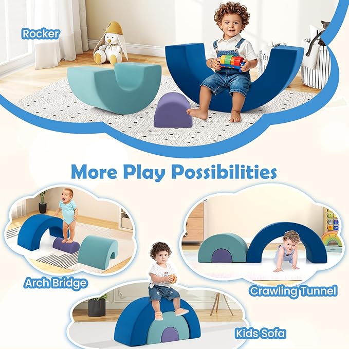 Costzon Rainbow Toddler Climbing Toys Indoor, 3 Pieces Soft Foam Blocks w/Skin-Friendly Suede Fabric Cover, Elastic Sponge Fillings & Smooth Zippers for Crawling Playing, Climbing Blocks for Kids 3+
