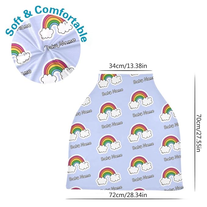 Personalized Baby Car Seat Cover for Babies, Custom Name Baby Car Seats Canopy for Boys Girls, Nursing Breastfeeding Stroller Covers for Infant Newborn, Shower Gift (Rainbow)