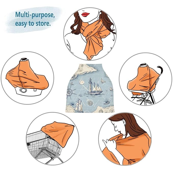 xigua Nautical Map Baby Car Seat Covers, Breathable Breastfeeding Covers - Car Seat Covers for Babies, Multi-use Nursing Cover