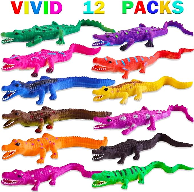 Color Changing No Hole Bath Toys for Toddlers Kids, Color Change Alligator Toy Reptile Animal Toys (12 Pack), 6'' Stretchy Rubber Animals Crocodile Toy Water Table Toys Reptile Party Favors