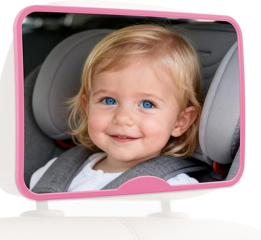 Baby Car Mirror, Safety Car Seat Mirror for Rear Facing Infant, Clear Wide View, Easily Observe the Baby Move, Secure, Shatterproof, Easy Install, Perfect (Pink)