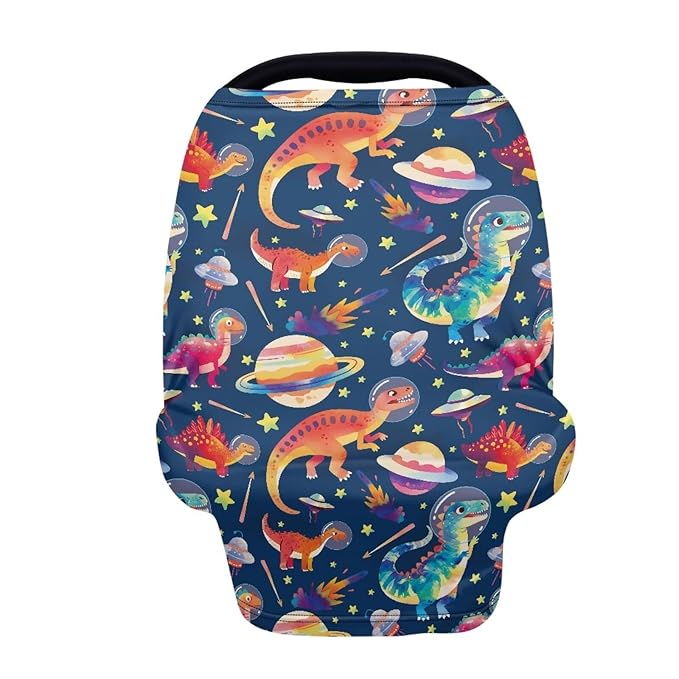 GIFTPUZZ Planet Dinosaurs Multi-Use Stretchy Baby Car Seat Cover - Nursing & Breastfeeding Covers for Boys & Girls, Ideal for Shopping Carts, High Chairs, and Strollers for Infants & Newborns