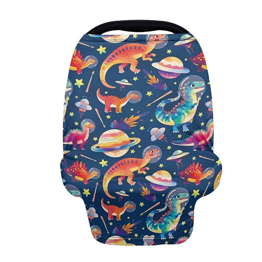 GIFTPUZZ Planet Dinosaurs Multi-Use Stretchy Baby Car Seat Cover - Nursing & Breastfeeding Covers for Boys & Girls, Ideal for Shopping Carts, High Chairs, and Strollers for Infants & Newborns