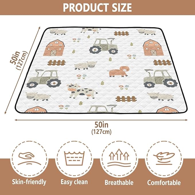 Baby Play Mat Farm Tractor House and Pets 50 x 50 Playpen Mat Baby Play Mats for Floor Play Gym Crawling Mat Non-Slip Cushioned Baby Playmat for Infants, Babies, Toddlers