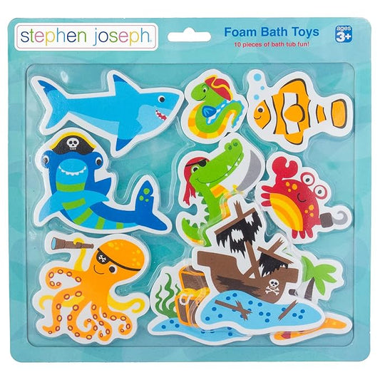Stephen Joseph, Floating Foam Bath Character 10-Piece Toy Set, Shark