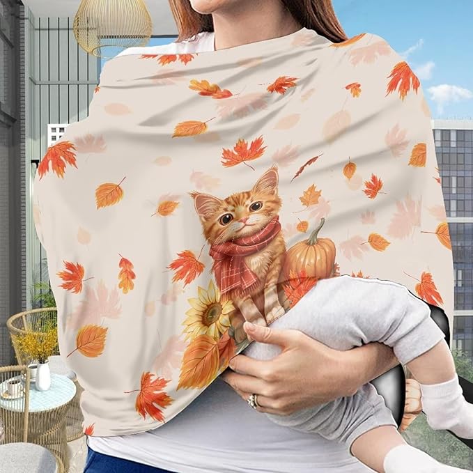 AFPANQZ Maple Cat Nursing Cover Breastfeeding Covers Stretchy Babies Car Seat Cover Gender Neutral Soft Breathable Infant Carseat Canopy Shopping Cart Stroller Canopy for Baby