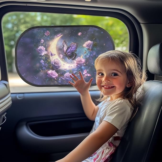 Bulopur Window Shade Baby in Car 2 Pack Sun Shade Side Window Easy to Install Mesh Car Windshield Sunshade Universal Sunshade for SUV Truck Sedan, Butterfly Moon Rose Flower