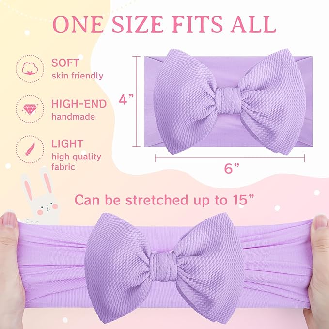 YanJie Easter Headbands Bow Purple Pink Egg Carrots Printed Nylon Hairbands Cheer Bows Big Easter Hair Accessories Infant Easter Gifts