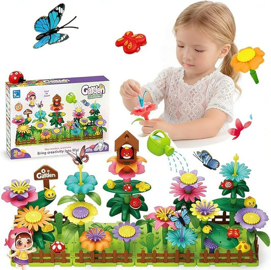 Winbar 124 PCS Garden Building Toy, DIY Building Block for Children Aged 3, 4, 5, 6. Flower Block for Children's Garden Scenes Suitable Education and Birthday Gifts Preschool Children