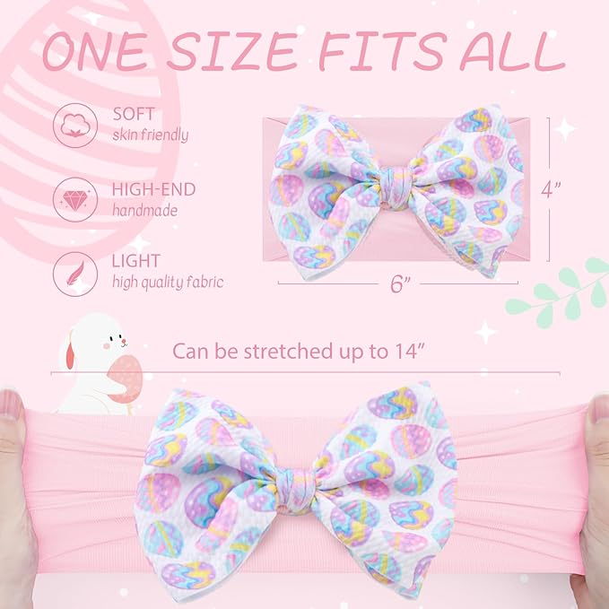 Easter Bows for Girls Infant Easter Headbands Hair Bows for Baby Girl Bunny Egg Headband Bow Baby Girl Headbands with Bows Easter Gifts Pink