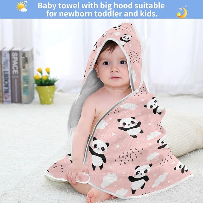 Pink Panda Baby Boys Girls Bath Towel Cute Cat Bear Hooded Towels Newborn Toddlers Organic Cotton Washcloths Shower Beach Towel 35 x 35 Inch