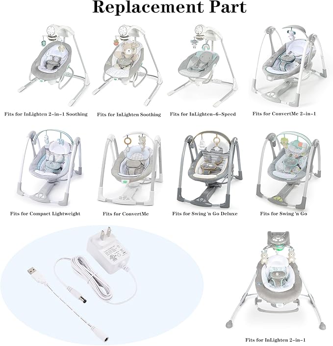 CSDWELL Baby Swing Power Cord USB,Baby Swing Charger USB,Compatible with Ingenuity Swing for InLighten,InLighten Soothing,Anyway Sway,ConvertMe,Swing n Go Deluxe,SimpleComfort,Cozy Spot,Every Season