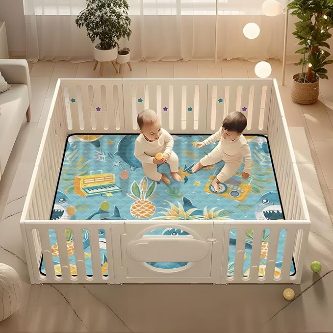 Pineapple Sharks Baby Play Mat 50" x 50", Playmat for Playpen, Thicken Soft Padding Foam Crawling Mat for Babies Toddlers Infants