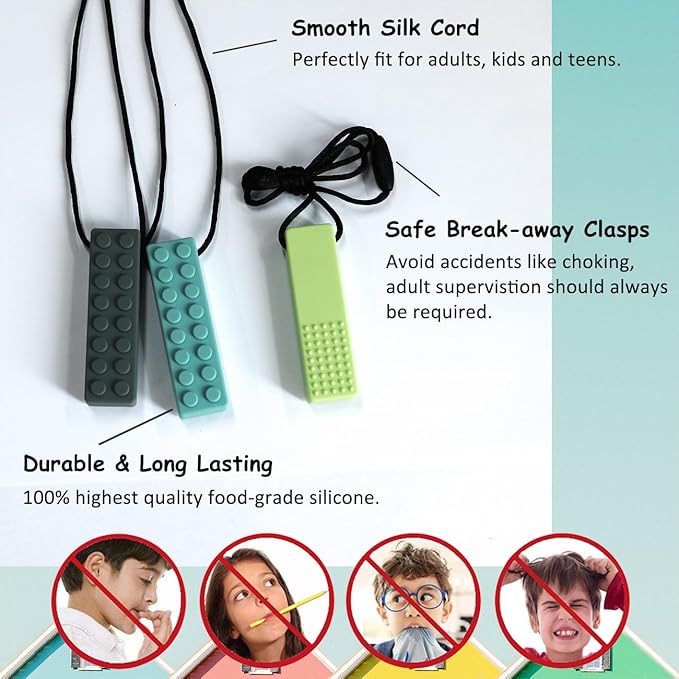 Chew Necklaces for Sensory Kids, 7 Pack Chewy Necklace Sensory Toys for Kids with Autism, Anxiety, ADHD, SPD, Silicone Chew Toys for Boys Girls Adults Chewing Biting Fidgeting