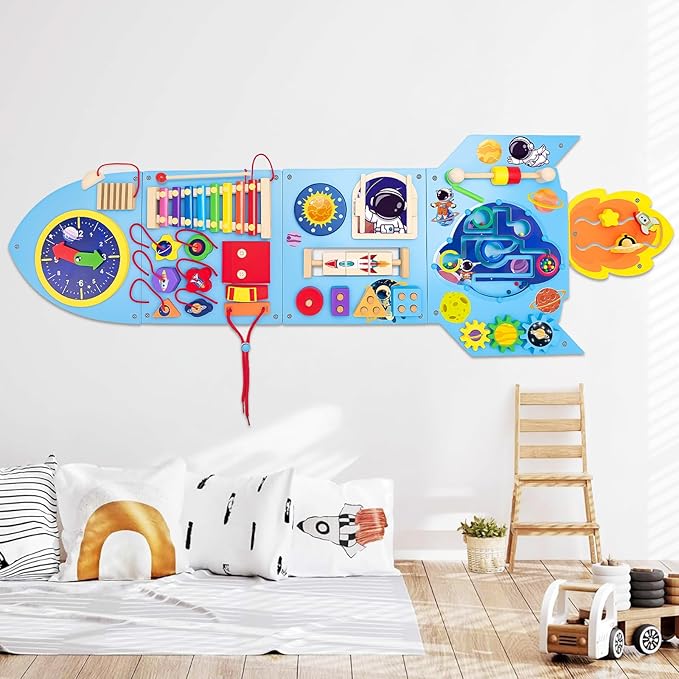 Kleikyerel Montessori Busy Board, Sensory Wall Panel for Kids, Activity Wall Busy Board with DIY Stickers, Learning & Educational Toys for 3+ Years Old Boys & Girls