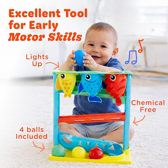 Move2Play, Feed The Fish | 30+ Fin-Tastic Songs & Phrases | Baby & Toddler Musical Toy | First Birthday Present for 1+ Year Old | Ages 6-24 Months | Boy & Girl Ball Drop Toy