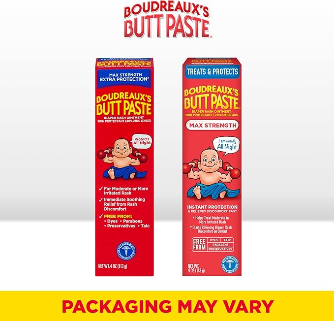 Boudreaux's Butt Paste Maximum Strength Diaper Rash Ointment, 4 Ounce , (Pack of 3)
