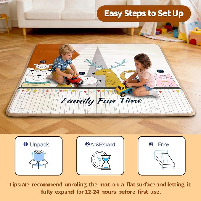 RONGFA Baby Play Mat 50x50x1.3 Inch, Memory Foam Crawling Mat, Non-Slip Water-Repellent Playpen Mat, Soft Cushioned Floor Mat for Infants Toddlers (Animal)