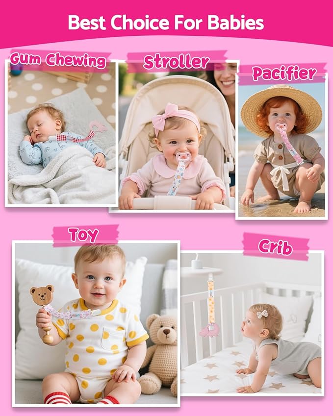 ALVABABY Pacifier Clips 8 Pack Pacifier Binky Paci Holder Leashes for Teethers 8DP23A
