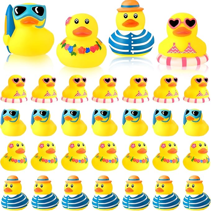 Honoson 36 Pcs Summer Beach Rubber Duckies Bulk Mini Rubber Duck Bath Toys Float Bathtub Ducky Cute Squeaky Ducky for Classroom Carnival Summer Birthday Baby Shower Party Favor (Yellow Series)
