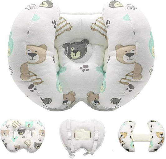 KAKIBLIN Baby Head Neck Support Pillow, 2 in 1 Banana Neck Pillow for Babies, Travel Pillow for Stroller Neck Support for Newborn, Adjustable Baby Pillow for Head (Bear)