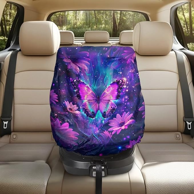 Baby Car Seat Cover for Travel, Purple Butterfly Carseat Covers Baby Washable Infant Car Seat Protector Reusable Car Seat Sun Cover for Baby Soft Toddler Car Seat Accessories
