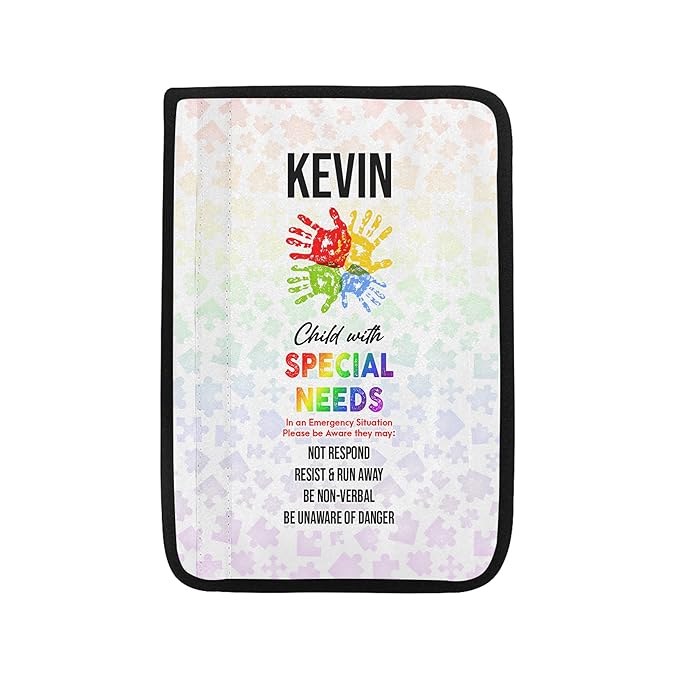 AprilLove Child with Special Needs Seat Belt Autism Awareness Cover for Kid Family Need Autistic Medical Alert Car Cushion Support Gift Personalized Name, 7'' x 10''