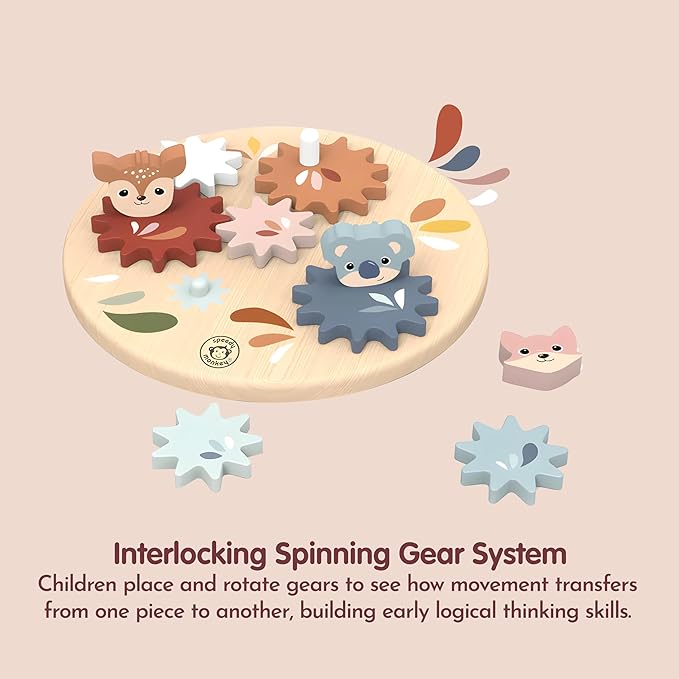 SPEEDY MONKEY Wooden Spin Gear Toy for Toddlers 18m+ | Colorful Spinning Gears Board | Stacking Toy for Kids | Wooden Tool Activity Set for Fine Motor Skills, Early Learning & STEM Development