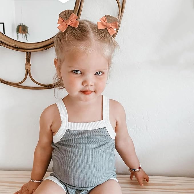 Niceye Baby Hair Clips - 24 Pcs Fully Lined Hair Bow Clips for Fine Hair Cotton Tiny Hair Barrettes for Infants, Toddlers, and Little Girls