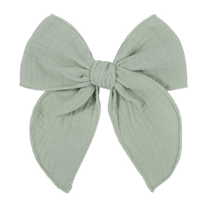 5.5 Inch Light Green Fable Hair Bow: Handmade Linen Cotton Hair Clip for Girls - 1 PCS