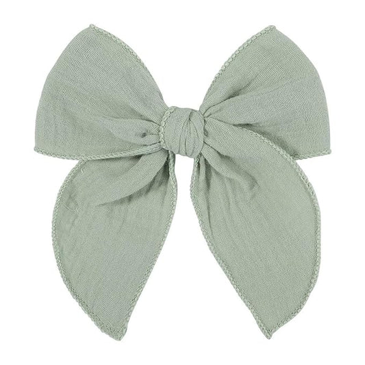 5.5 Inch Light Green Fable Hair Bow: Handmade Linen Cotton Hair Clip for Girls - 1 PCS