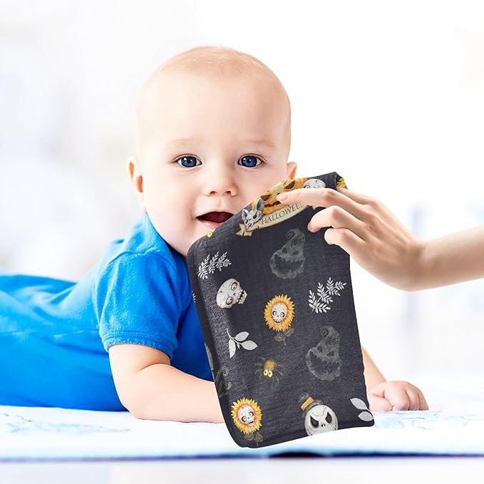 vvfelixl Halloween Skulls Horror Monsters Baby Burp Cloths Baby Muslin Washcloths for Boys Girls Cotton Baby Face Towel for Newborn Infants Soft and Absorbent 11.8 X 11.8 in, 5 Pack Black