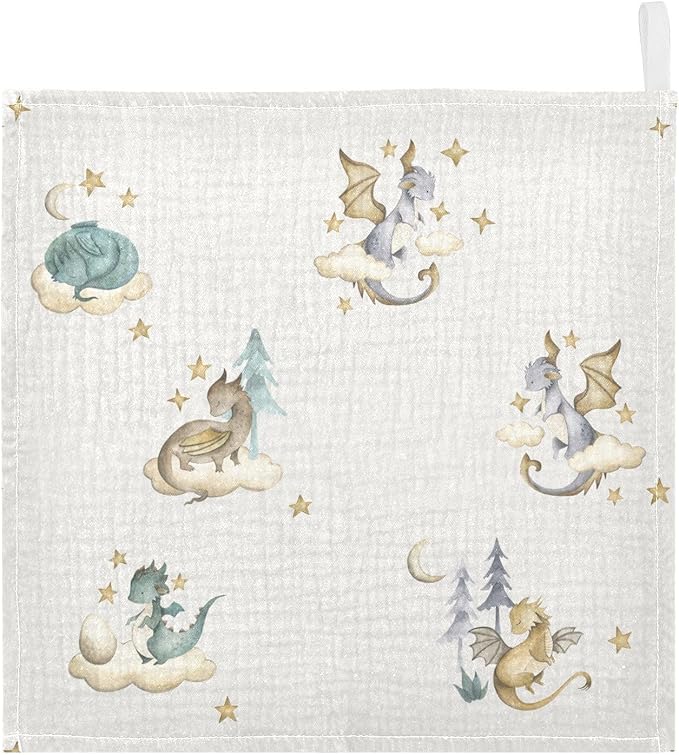 vvfelixl Baby Muslin Washcloths Dragon Baby Babys Burp Cloths Cotton Babys Face Towel for Newborn Infants Boys Girls Soft and Absorbent 11.8 X 11.8 in, 3 Pack