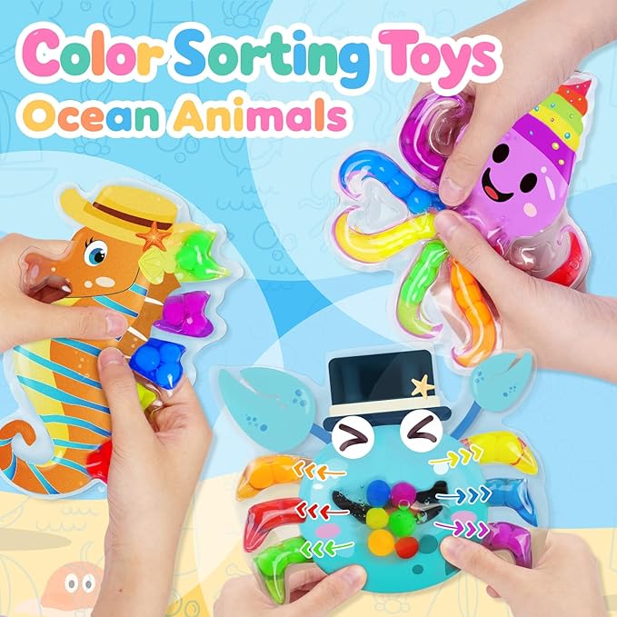 3PCS Color Sorting Toys for Toddlers, Montessori Sensory Toys Preschool Learning Activities Fine Motor Skills Fidget Quiet Educational Gift for Kids Age 3+