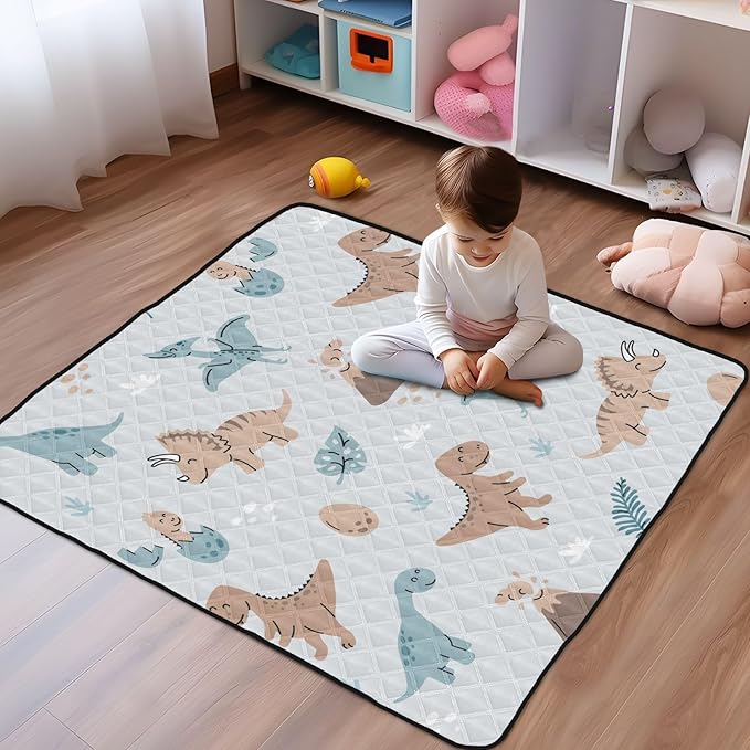 Baby Play Mat Dinosaurs Cartoon Eggs Volcanoes 50 x 50 Playpen Mat Baby Play Mats for Floor Play Gym Crawling Mat Non-Slip Cushioned Baby Playmat for Infants, Babies, Toddlers