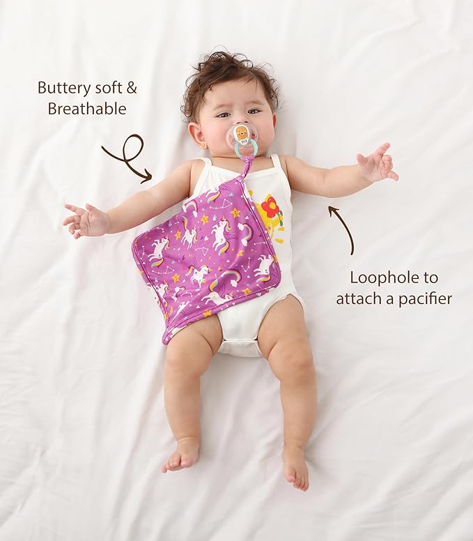 3 Pack Baby Pacifier Blanket Super Soft and Breathable Snuggler Lovey Security Bamboo Viscose Blanket 9.5" X 9.5" Swimming Circle/Unicorn/Cookies One Size