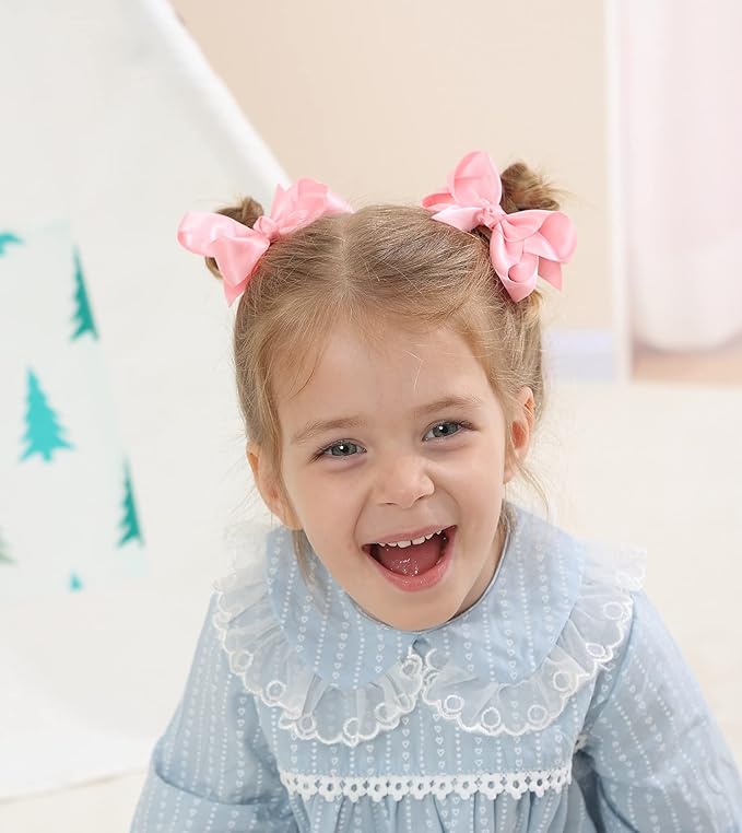 3 Inch Satin Bow for Little Girls - 2 Pcs (Pink)