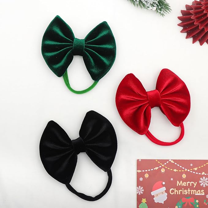 Christmas Velvet Baby Girls Bows Elastic Nylon Headbands Red Green Handmade Christmas Newborn Bows Hairbands Infants Toddlers Hair Accessories